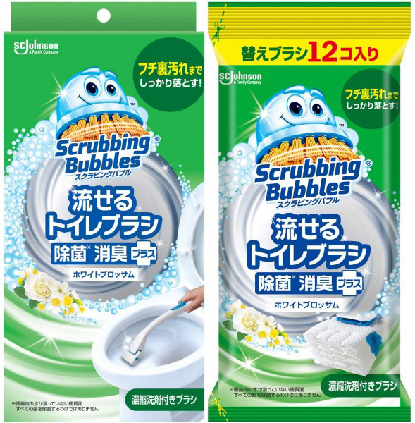 【まとめ買い】 スクラビングバブル トイレ洗剤 流せるトイレブラシ 除菌消臭プラス 本体ハンドル1本+付替用16個(ホワイトブロッサムの香り) セット